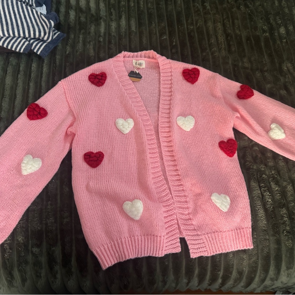 Pinkblush Pink Cardigan with Red and White Hearts